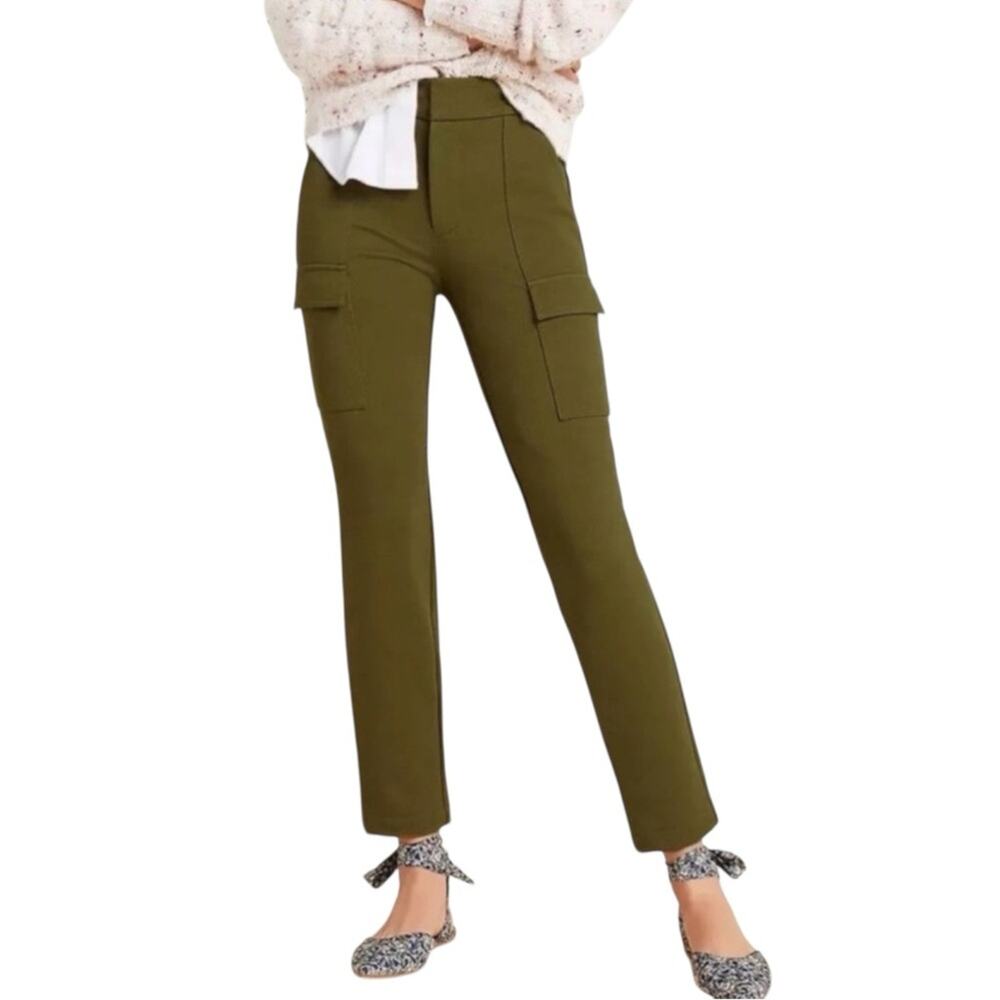 NWOT Anthropologie The Essential Slim Olive Green Cargo Pants US 8